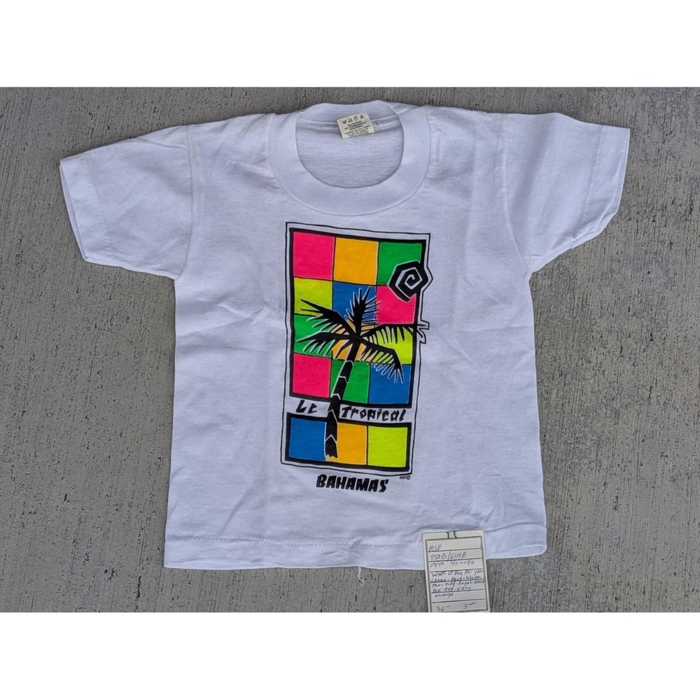 Vintage Screen Stars Shirt Kids 3T White Bahamas Le Tropical Graphic Tee 80s